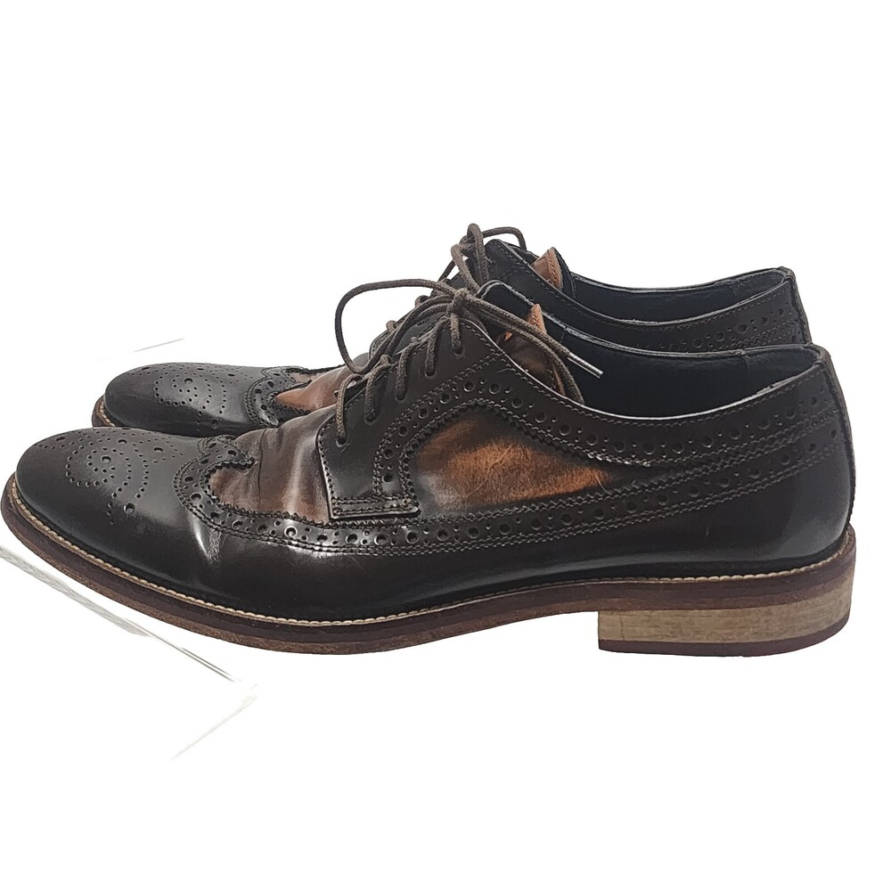 JOHNSTON & MURPHY HANDCRAFTED IN ITALY WIMGTIP BROGUE OXFORD DRESS SHOES BROWN